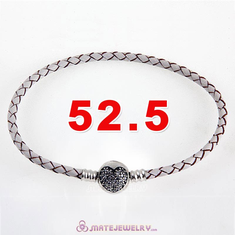 52.5cm White Braided Leather Triple Bracelet Silver Love of My Life Clip with Heart White CZ Stone