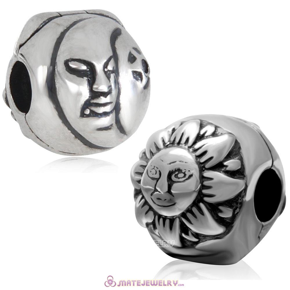 Night and Day Moon Sun Charm 925 Sterling Silver Clip Bead