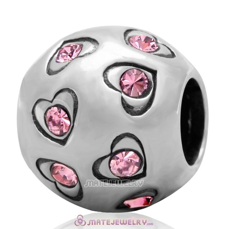 Love All Round Charm 925 Sterling Silver Bead with Lt Rose Australian Crystal