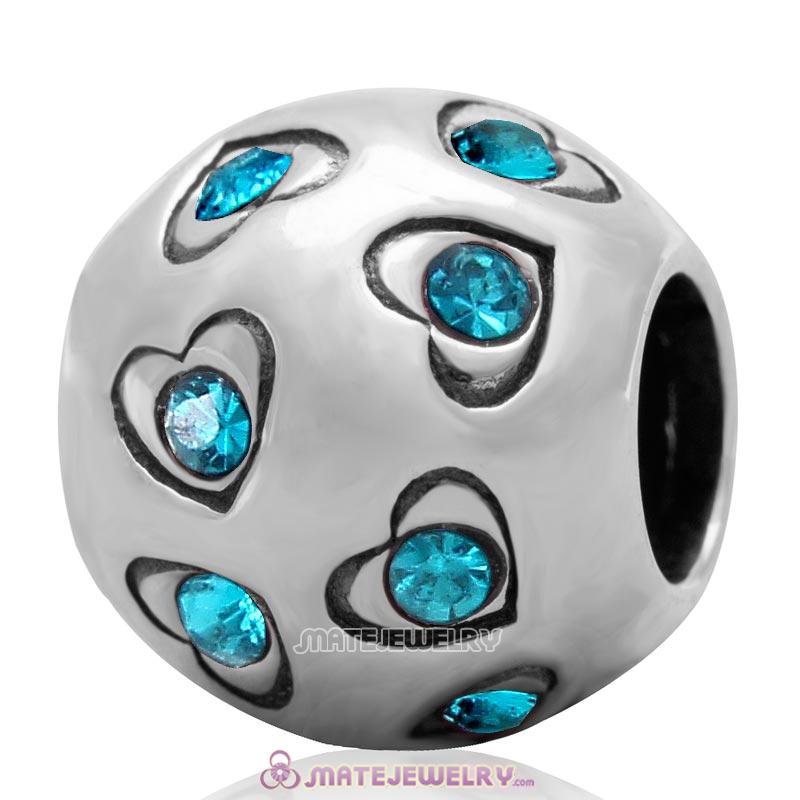 Love All Round Charm 925 Sterling Silver Bead with Blue Zircon Australian Crystal