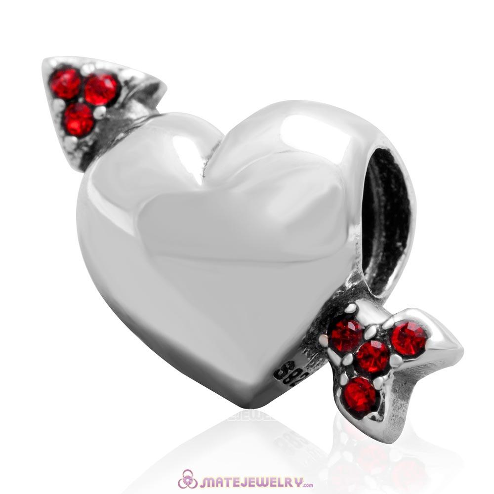Heart Arrow of Cupid Love 925 Sterling Silver Bead with Lt Siam Australian Crystal