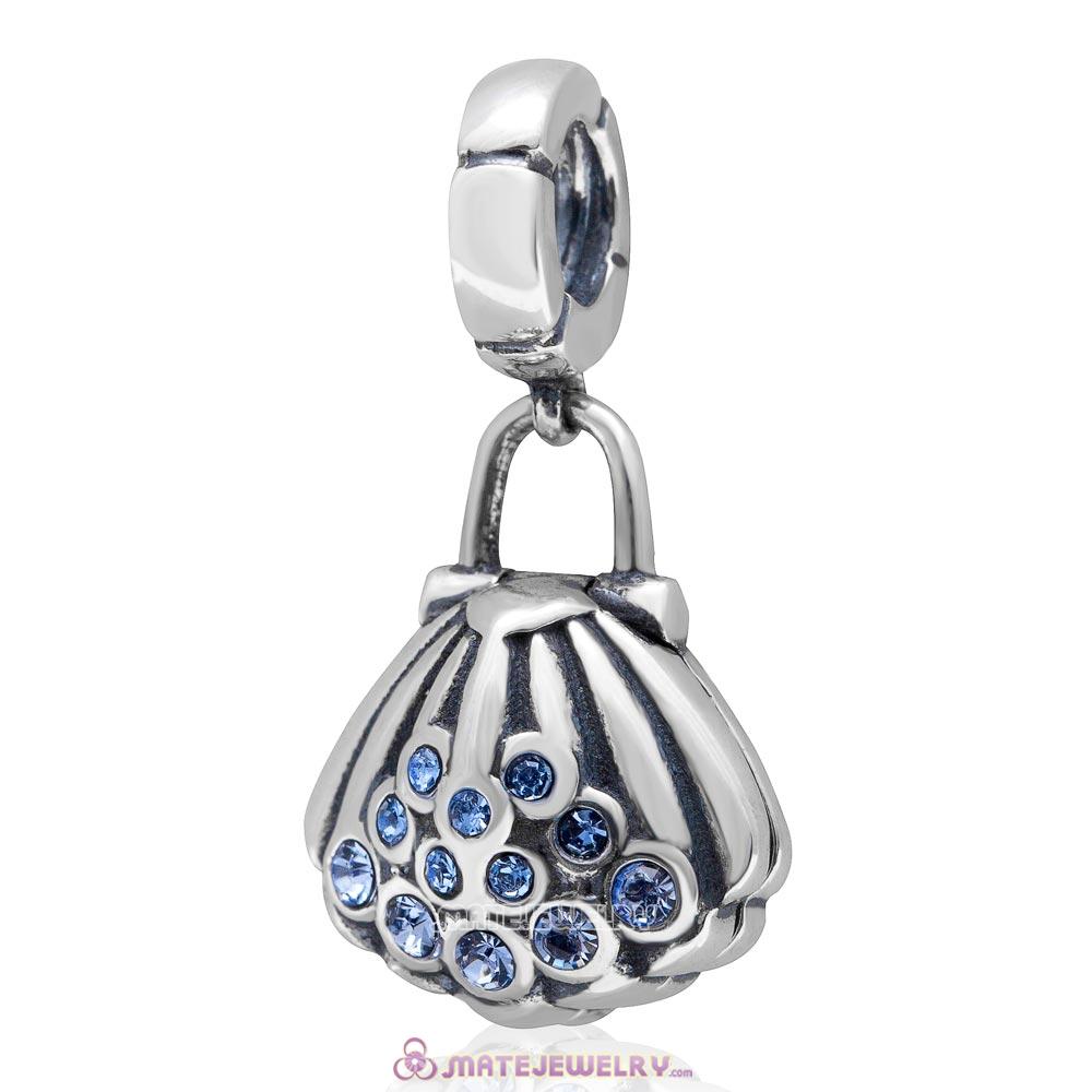 Pearl Shell Dangle Bead Lt Sapphire Australian Crystal 925 Sterling Silver Charm