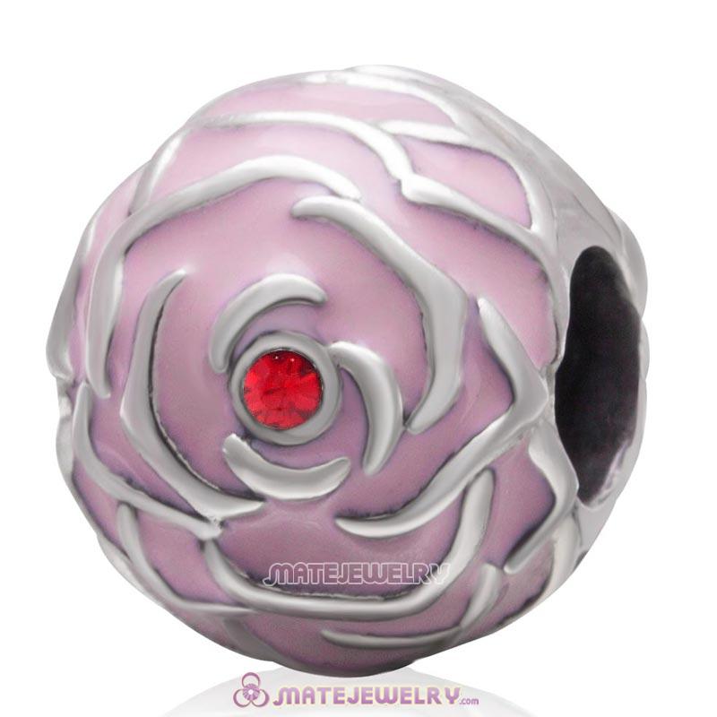 Pink Rose Garden 925 Sterling Silver with Lt Siam Crystal Charm Bead