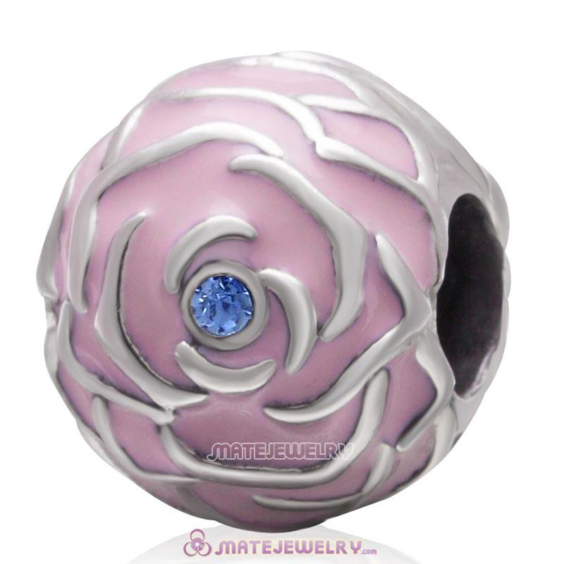 Pink Rose Garden 925 Sterling Silver with Sapphire Crystal Charm Bead
