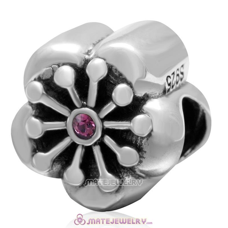 Cherry Flower 925 Sterling Silver with Amethyst Crystal Charm Bead
