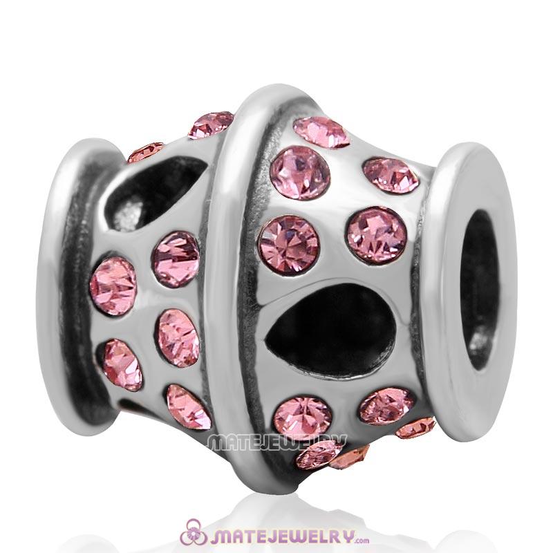 Sparkling Bucket Charm 925 Sterling Silver with Lt Rose Crystal Bead