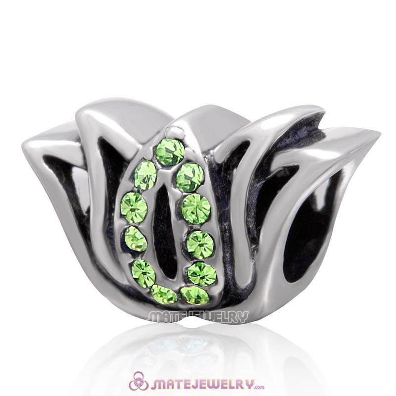 925 Sterling Silver Tulip Flower Bead with Peridot Crystal Charm