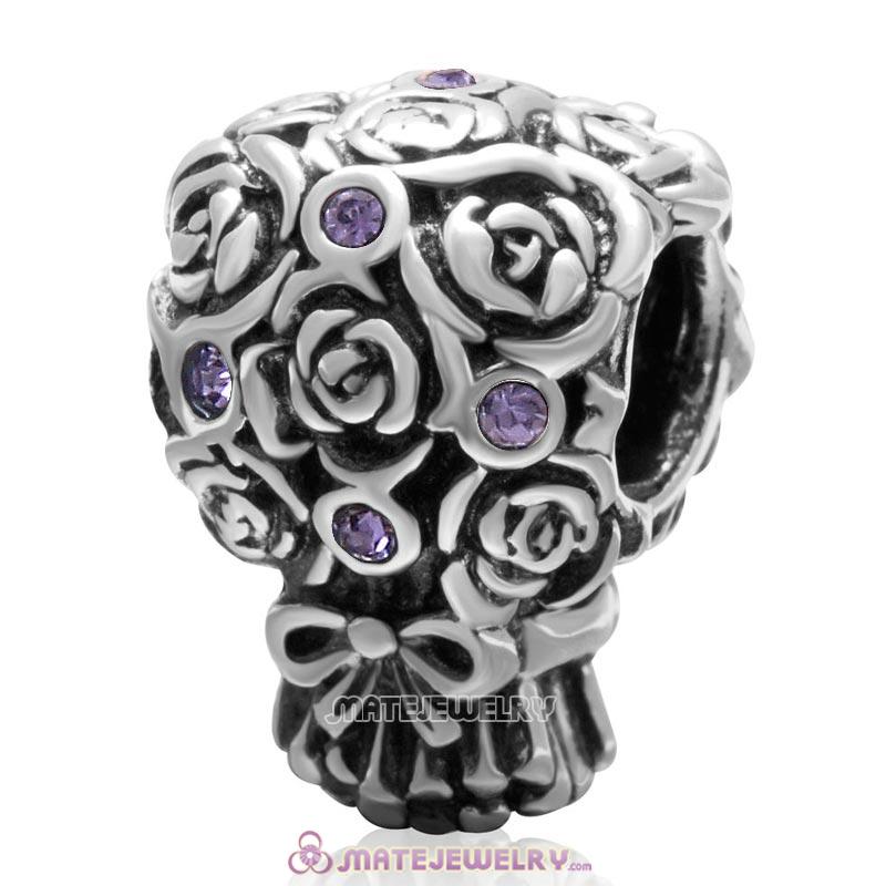 Wedding Bouquet 925 Sterling Silver with Tanzanite Crystal Charm