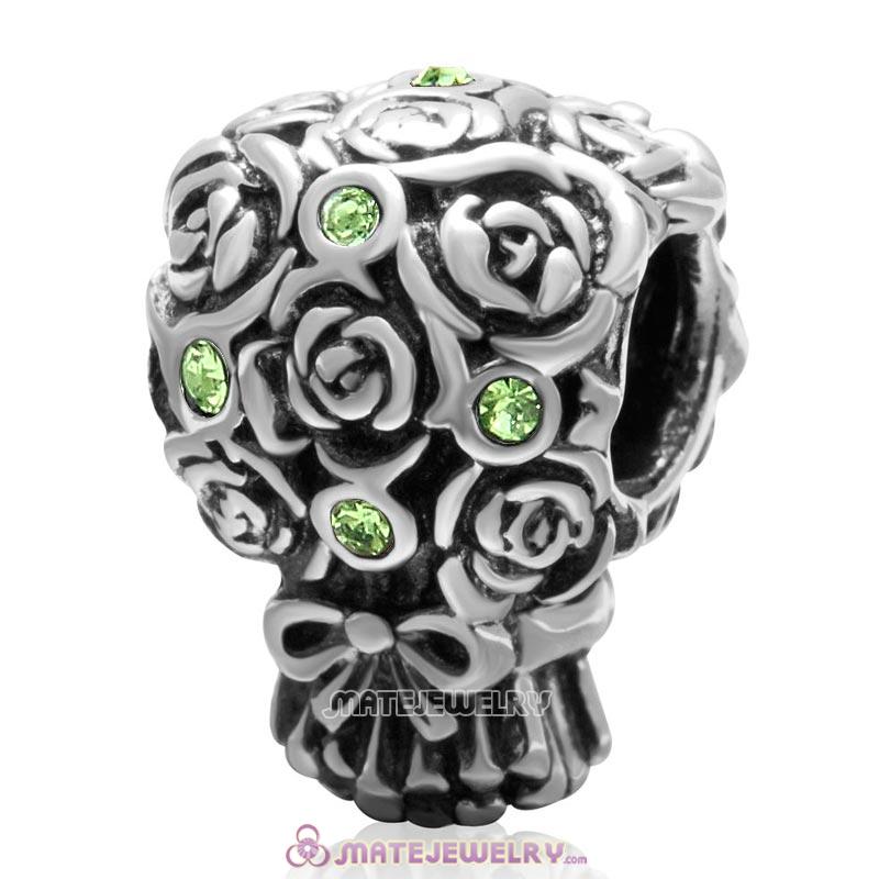 Wedding Bouquet 925 Sterling Silver with Peridot Crystal Charm