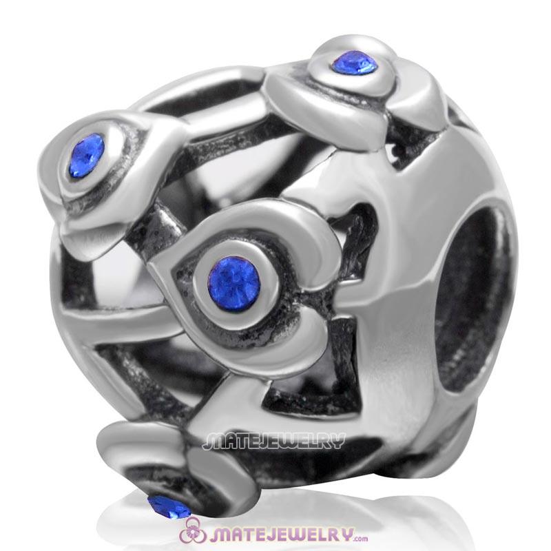 Love with Sapphire Crystal Charm European 925 Sterling Silver Bead