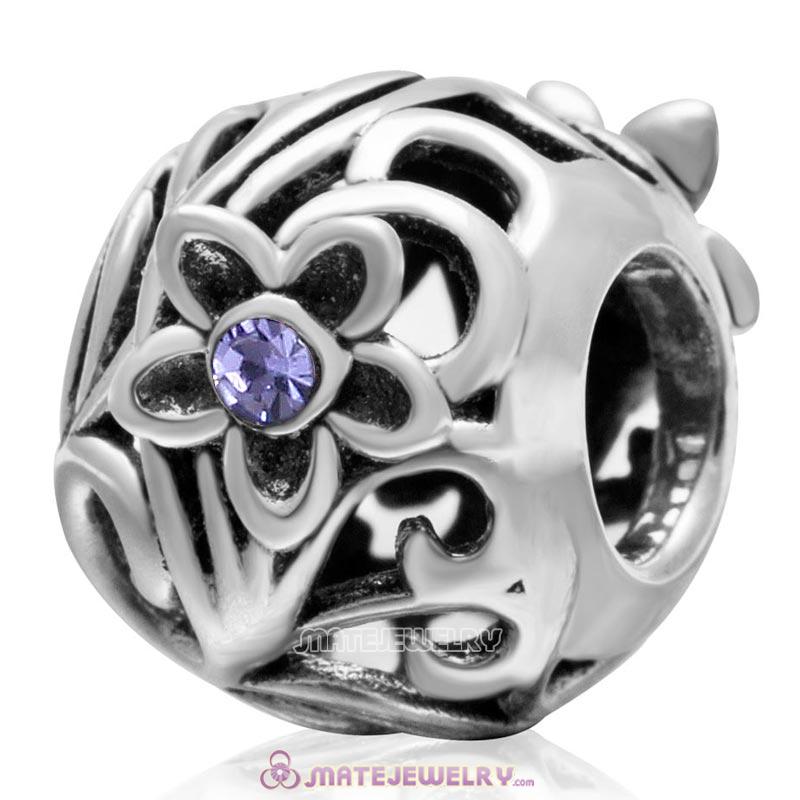 925 Sterling Silver Daisy Flower Tanzanite Crystal Charm Bead