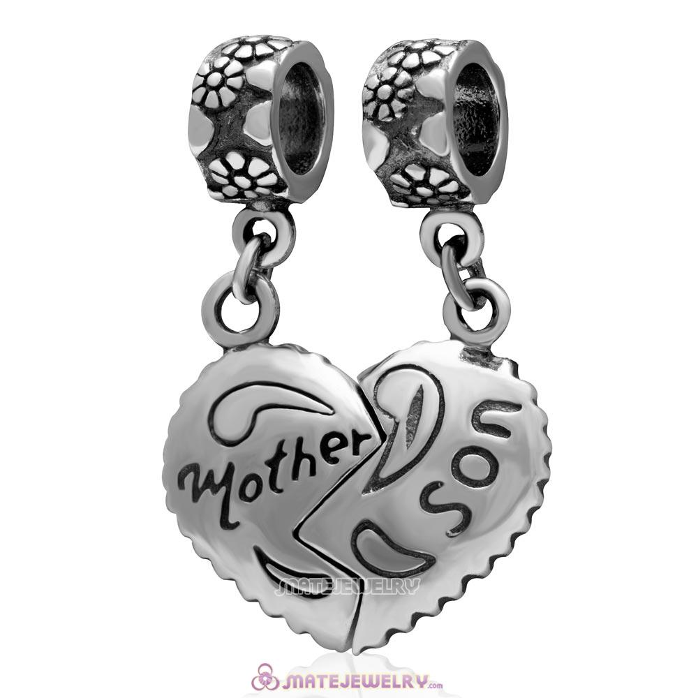 Sterling Silver Dangle Mother Son Heart Charms European Style