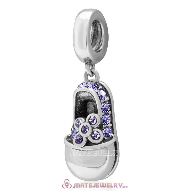 Baby Shoe Dangle 925 Sterling Silver Charm with Tanzanite Crystal