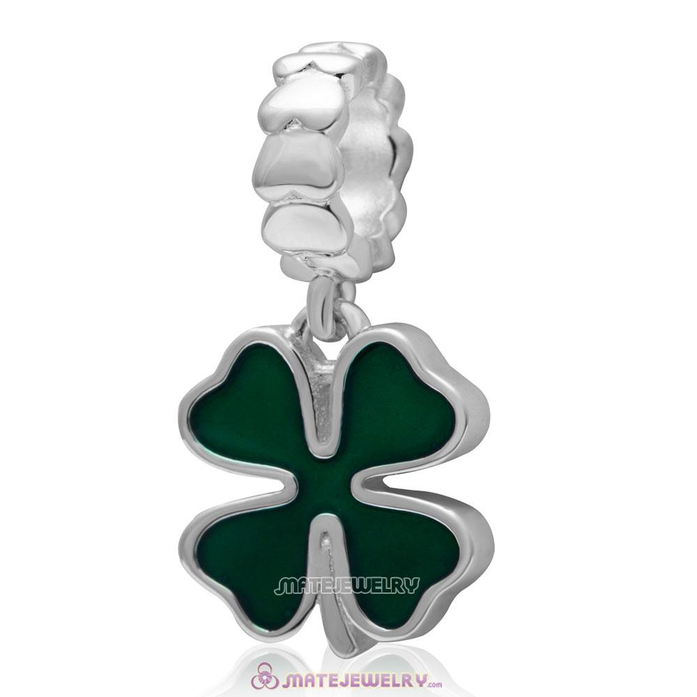925 Sterling Silver Green Lucky Clover Dangle Bead