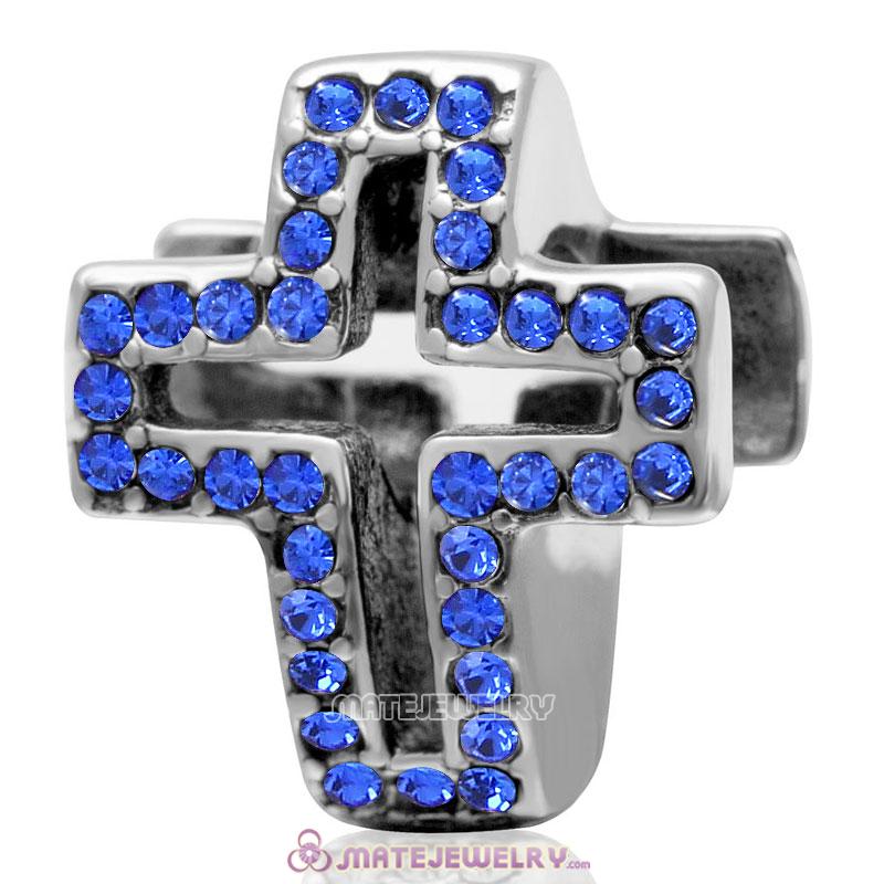Spackly Christian Cross Charm 925 Sterling Silver with Sapphire Crystal 