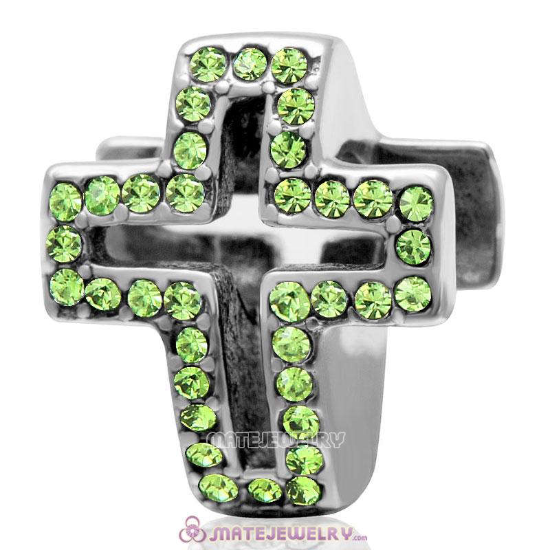 Spackly Christian Cross Charm 925 Sterling Silver with Peridot Crystal 