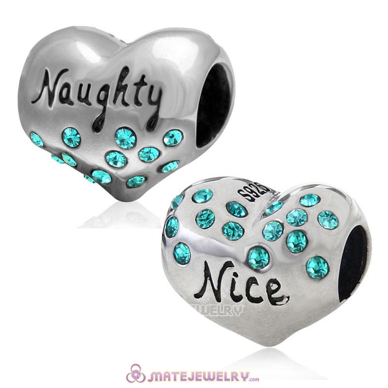 Nice or Naughty Heart 925 Sterling Silver with Blue Zircon Crystal Charm