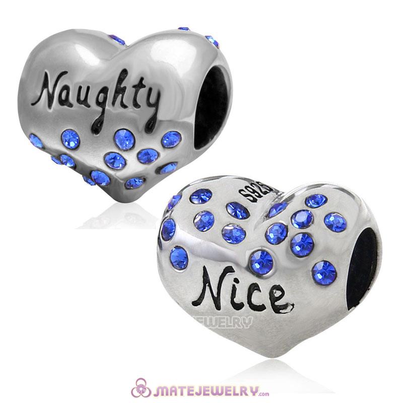 Nice or Naughty Heart 925 Sterling Silver with Sapphire Crystal Charm