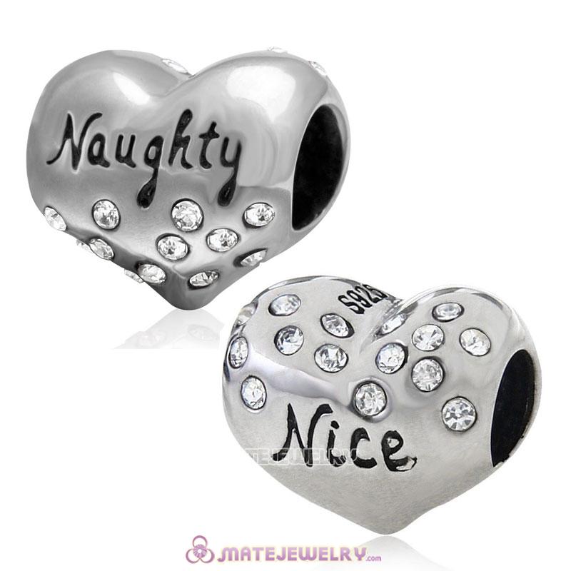 Nice or Naughty Heart 925 Sterling Silver with Clear Crystal Charm