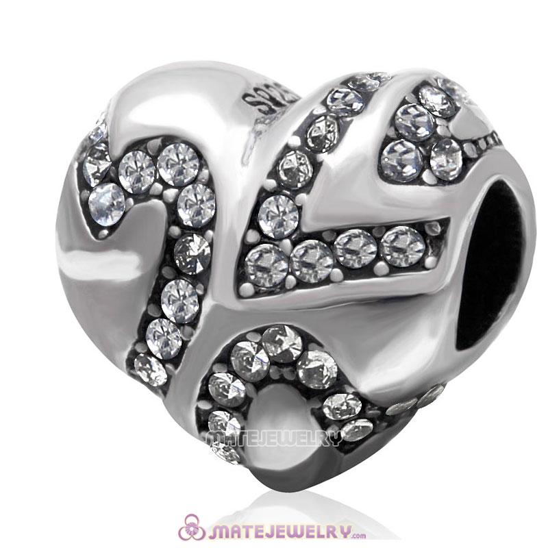 European Style Sterling Silver Valentines Heart Bead with Black Diamond Crystal 