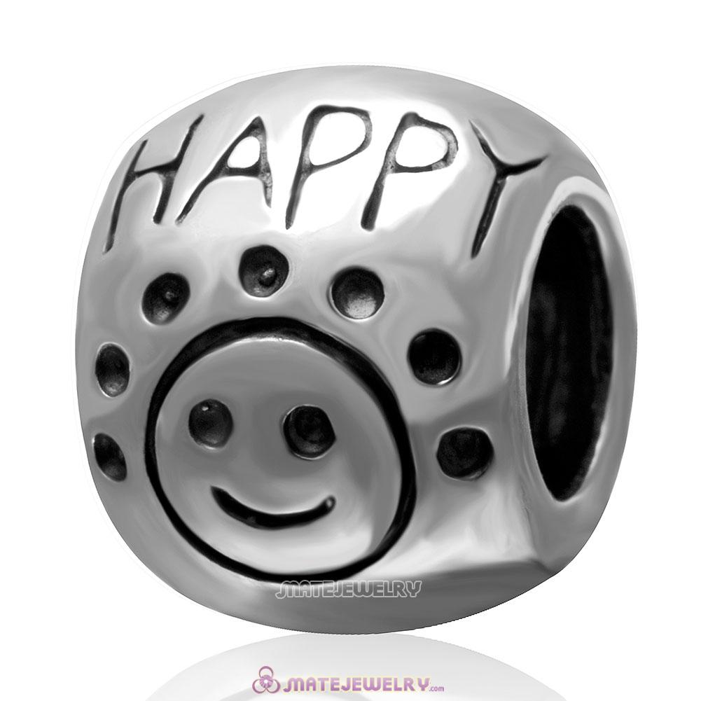 Don't Worry Be Happy Face Charm 925 Sterling Silver Bead European Style