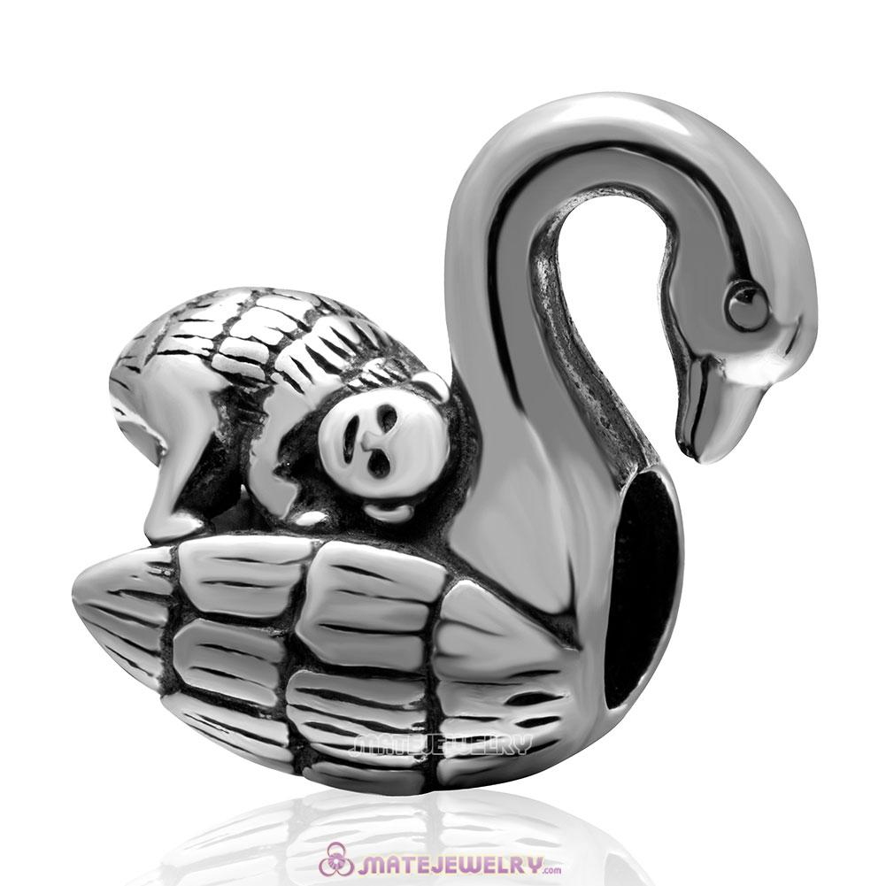 Monkey Swan Charm 925 Sterling Silver Bead 