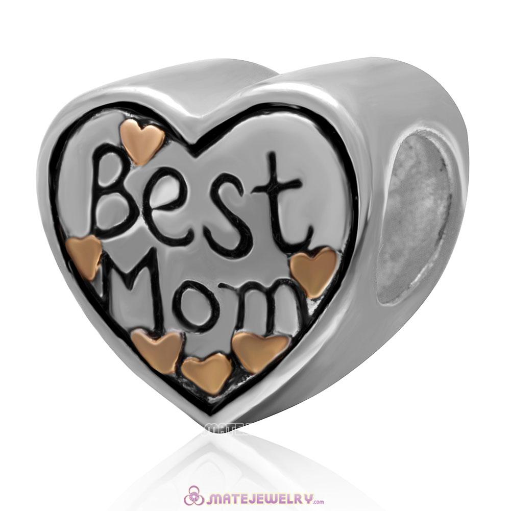 Best Mom Heart 925 Sterling Silver Gold Plated Love Bead