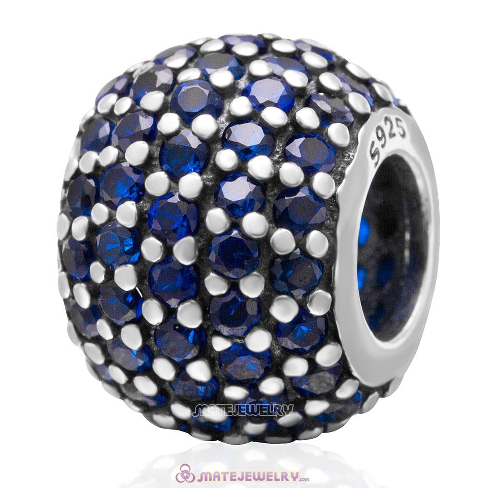Blue Pave Lights with Sapphire CZ Charm 925 Sterling Silver Bead 
