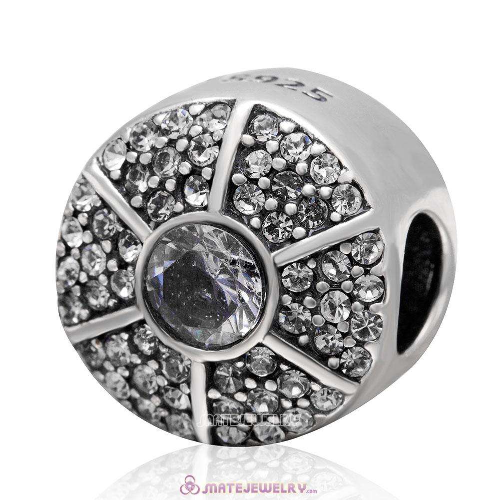 Clear CZ Crystal Charm Bead 925 Sterling Silver 
