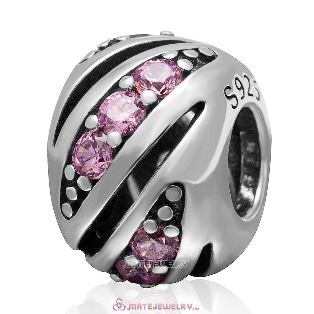 Pink Cubic Zirconia Charm 925 Sterling Silver Bead