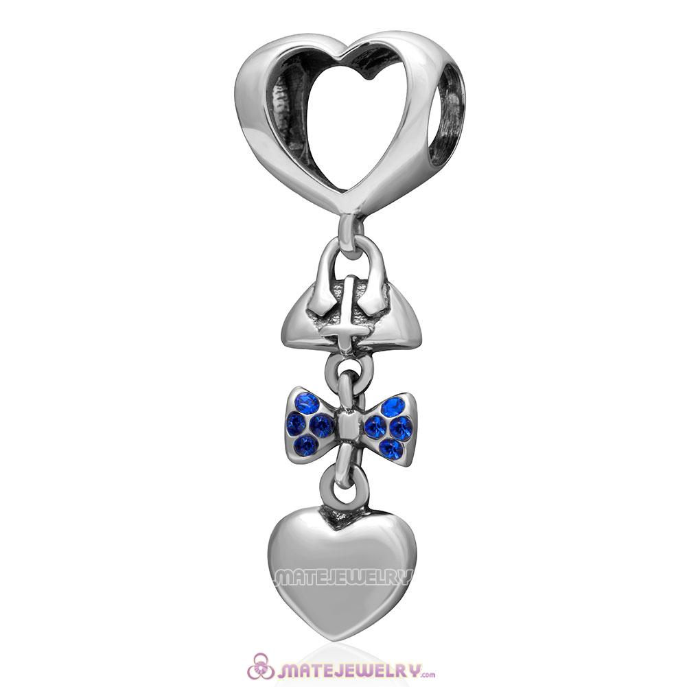  Fashionably Tied 925 Sterling Silver Sapphire Australian Crystals Charm 
