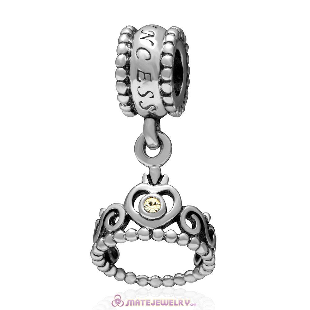 European Sterling My Princess Dangle With Jonquil Austrian Crystal