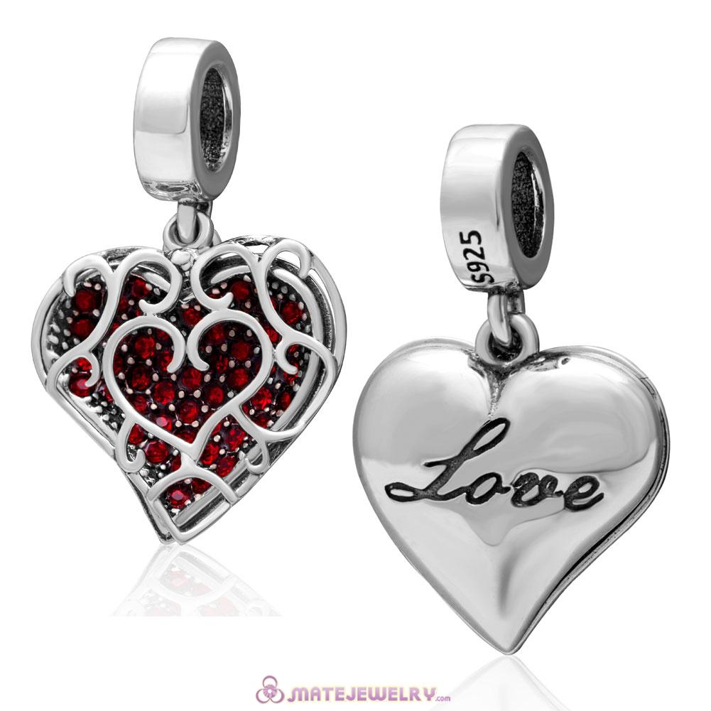 Red Crystal Love Charm 925 Sterling Silver Pendant