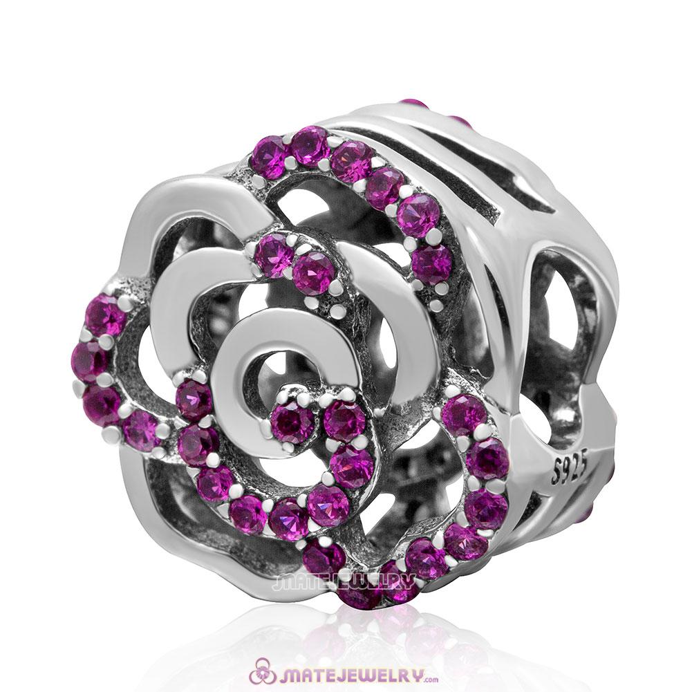 Layers of Petals Charm 925 Sterling Silver with Fuchsia Stone Bead
