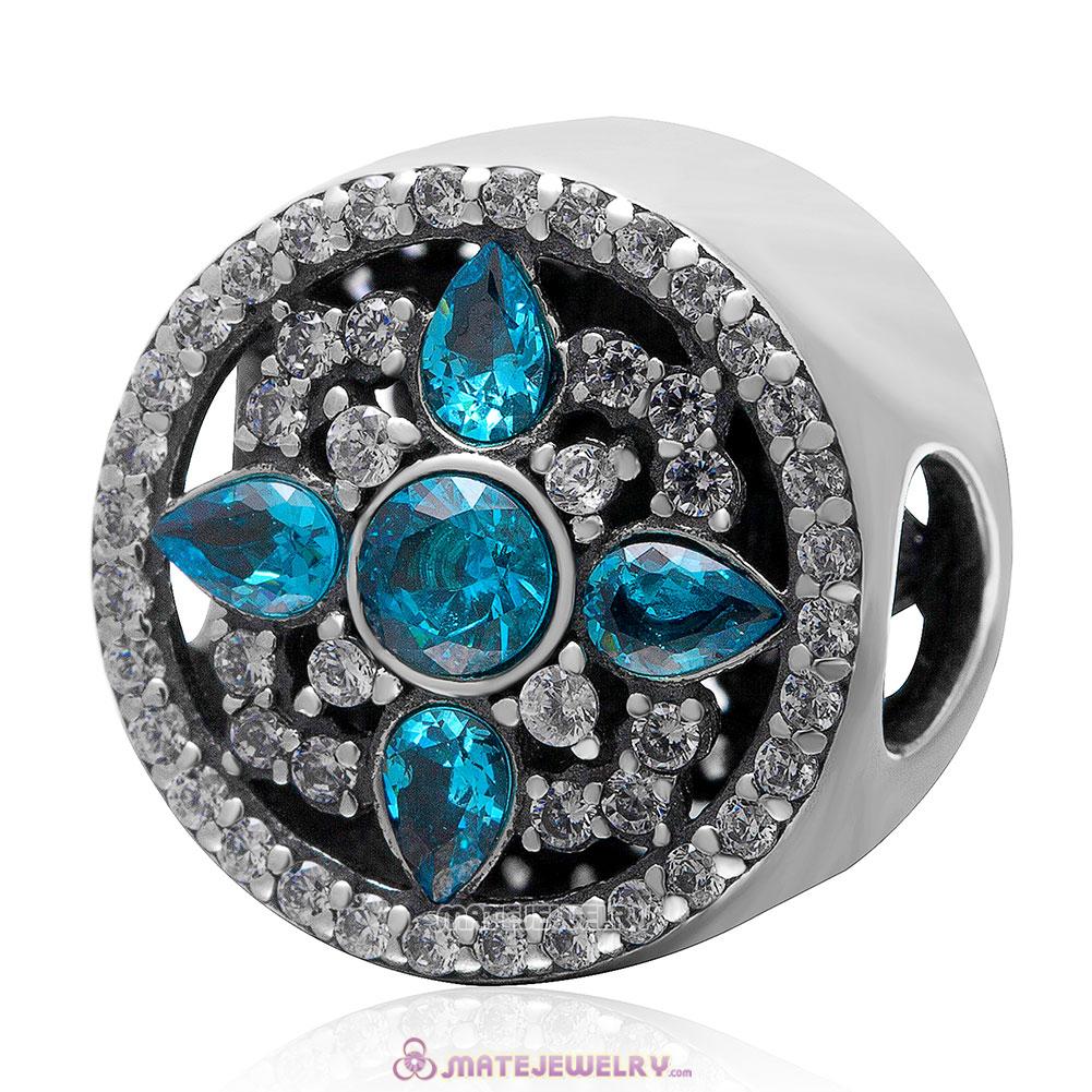 Shimmering Blue Cz 925 Sterling Silver Charm Bead