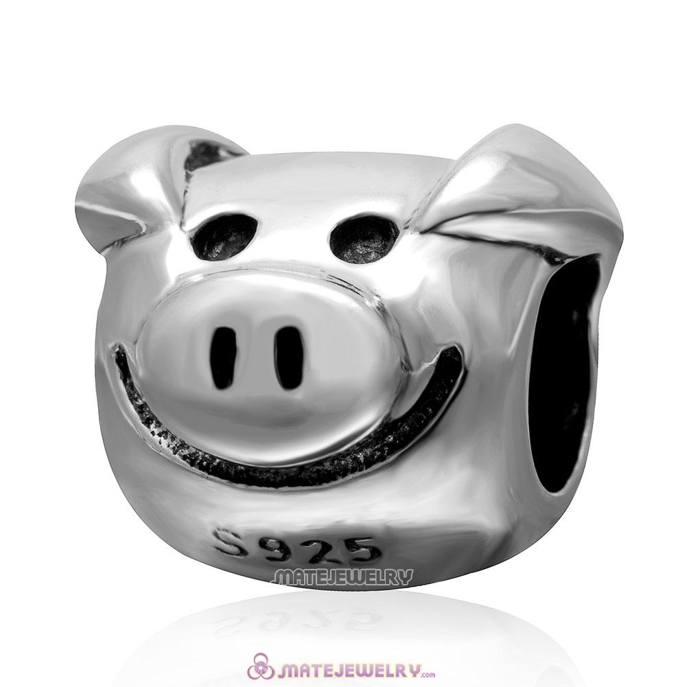 Playful Pig Charm 925 Sterling Silver Animal Bead