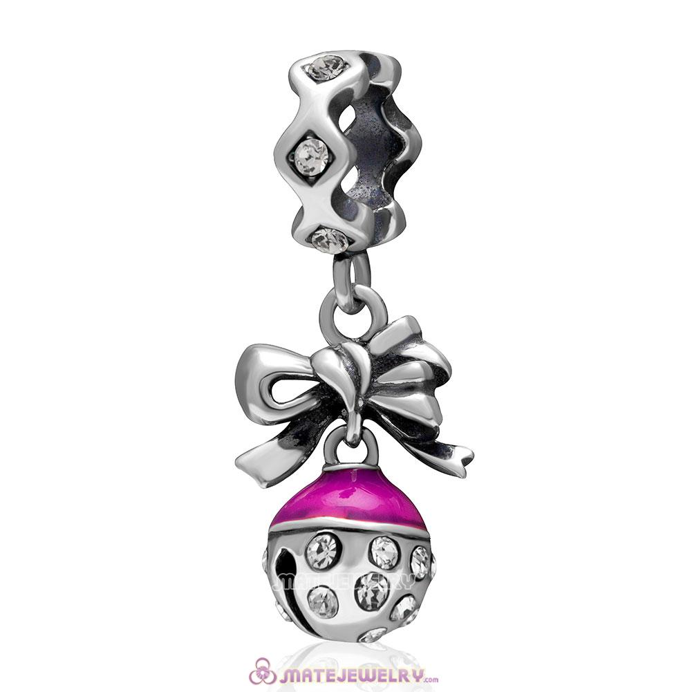 Christmas Bell Charm 925 Sterling Silver Dangle Bead with Clear Crystal