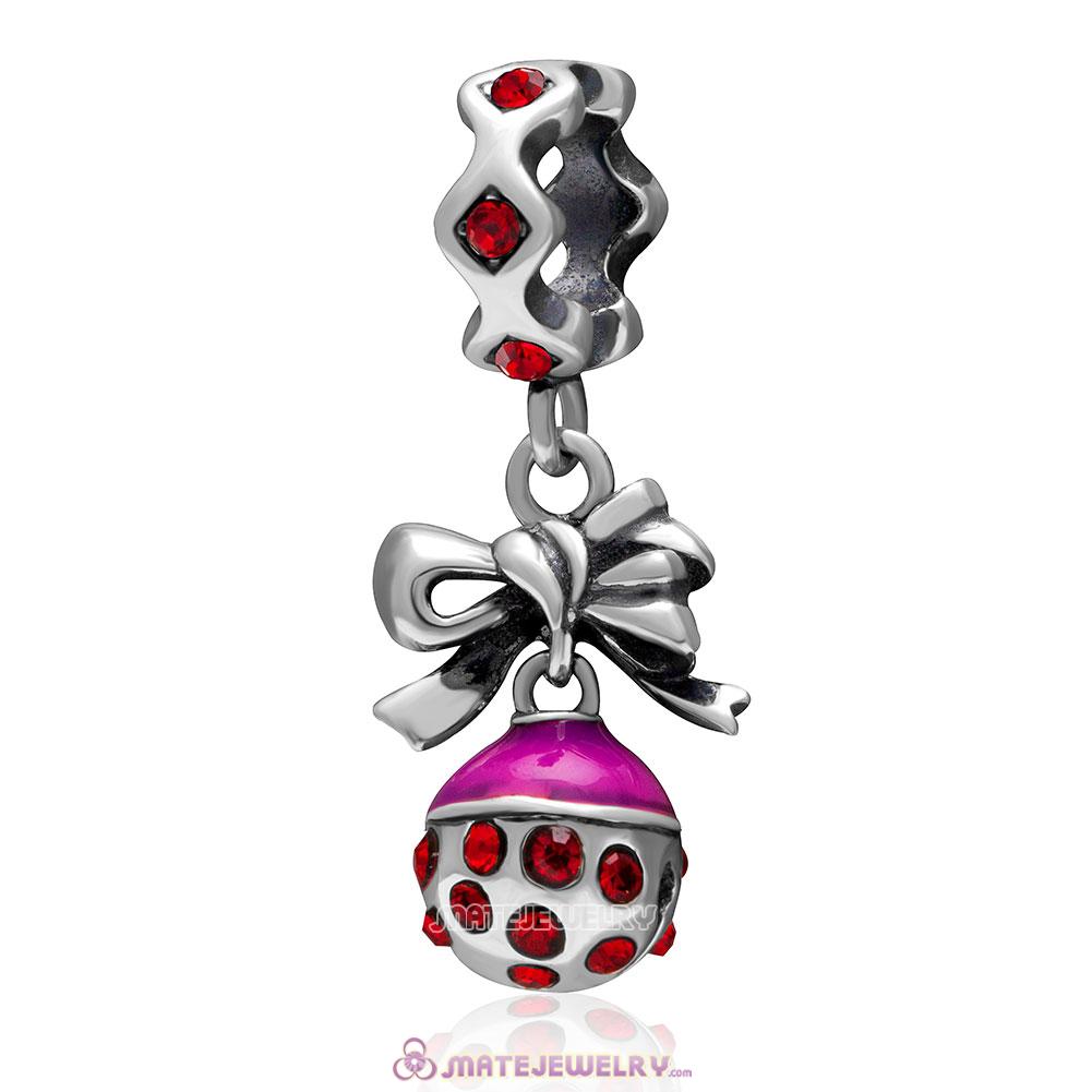 Christmas Bell Charm 925 Sterling Silver Dangle Bead with Lt Siam Crystal