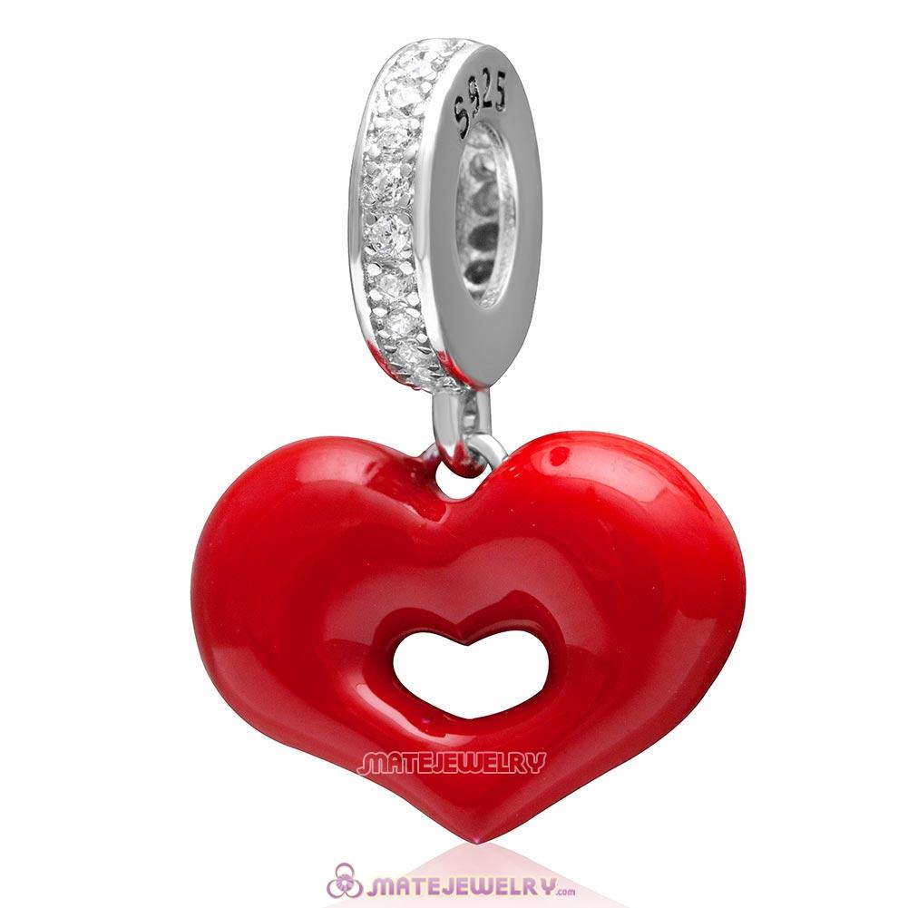 Red Hot Love Charm 925 Sterling Silver Dangle Bead with Clear CZ