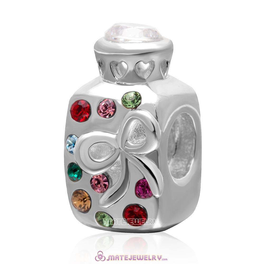Wish Love Bottle Charm 925 Sterling Silver Bead with Colorful Crystal