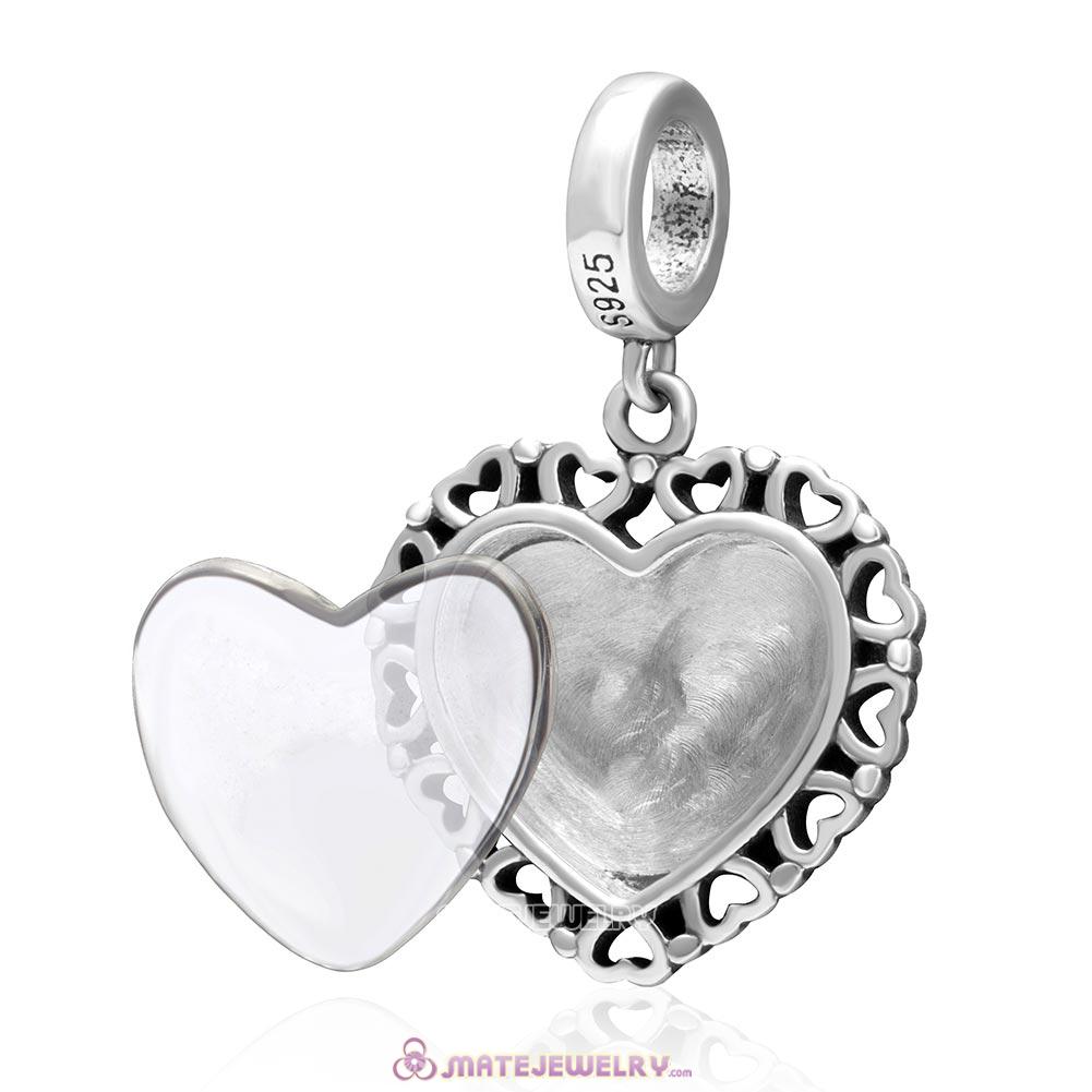Sterling Silver Love Heart Dangle Beads with DIY Photo European Style