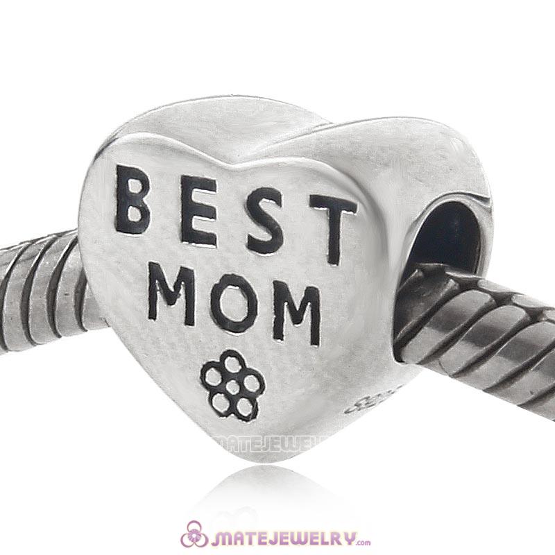 925 Sterling Silver Best Mom Heart Charm Bead