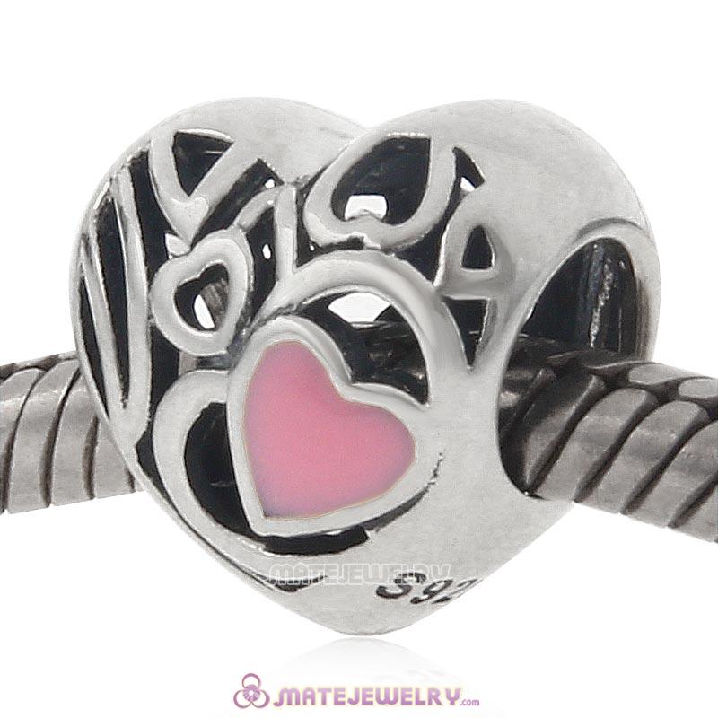 Pink Heart Charm Antique 925 Sterling Silver Bead