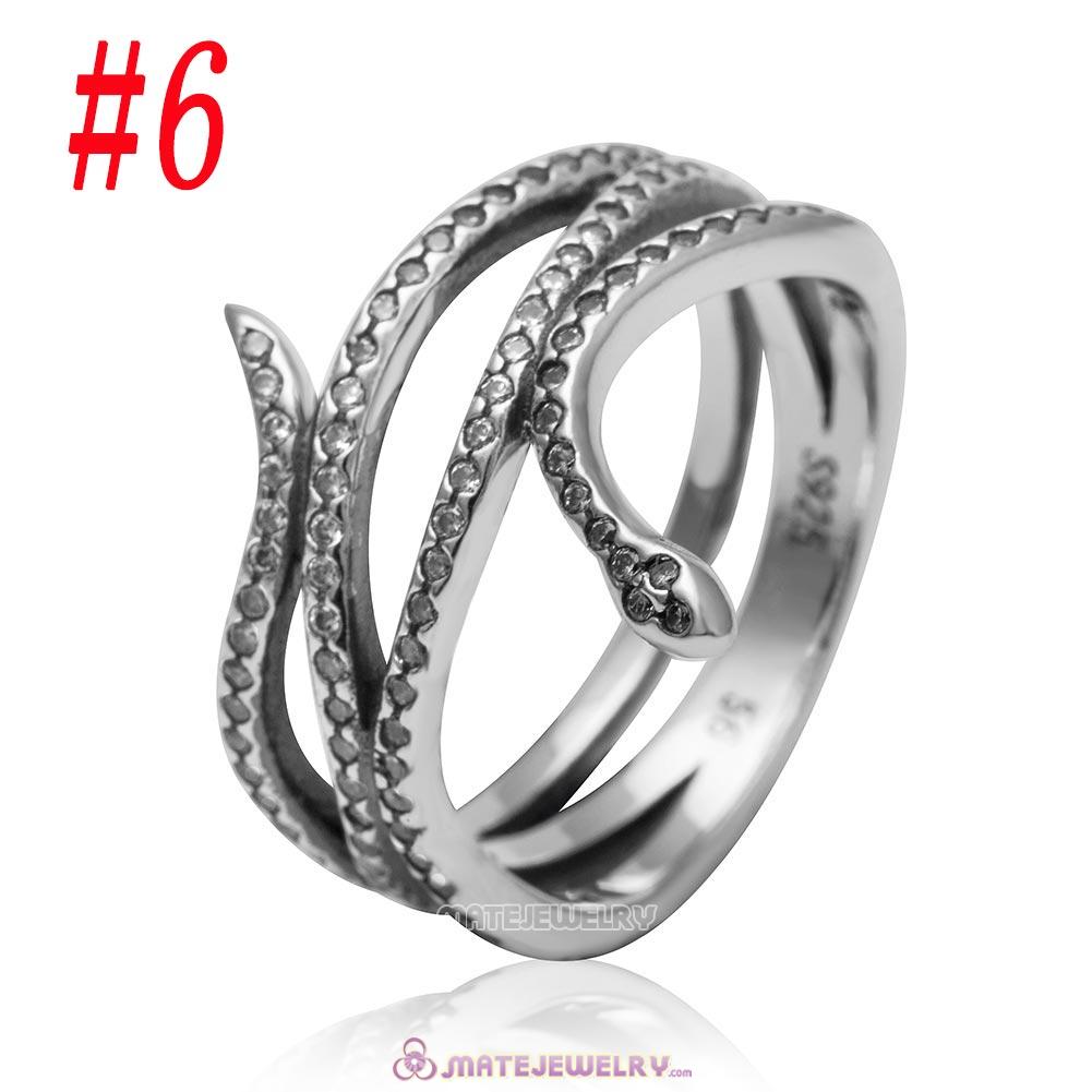Snake Ring Sterling Silver with Clear CZ