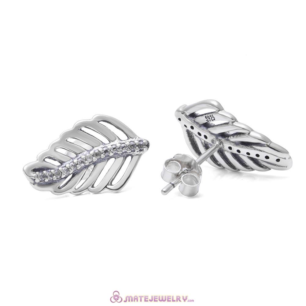 Shimmering Feathers Earrings with Clear CZ Sterling Silver