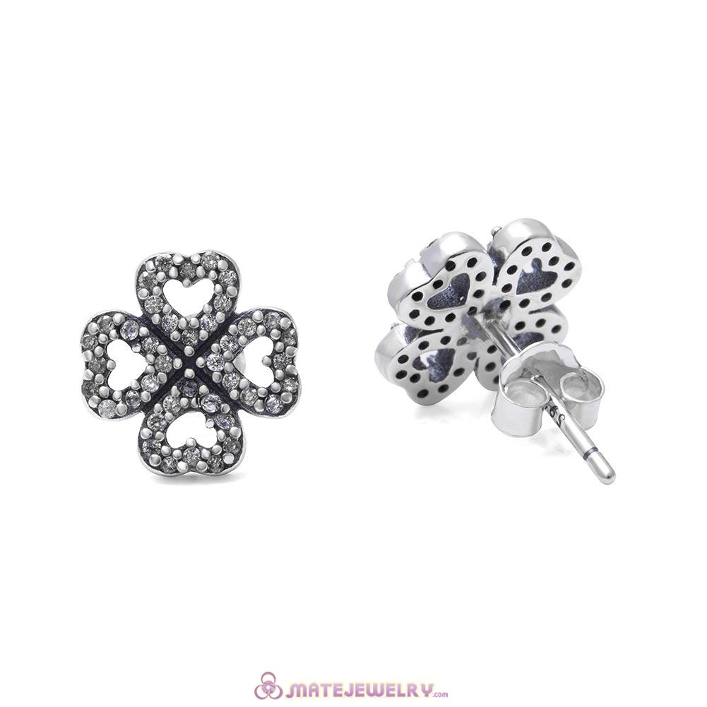 Petals of Love Stud Earrings with Clear CZ Sterling Silver