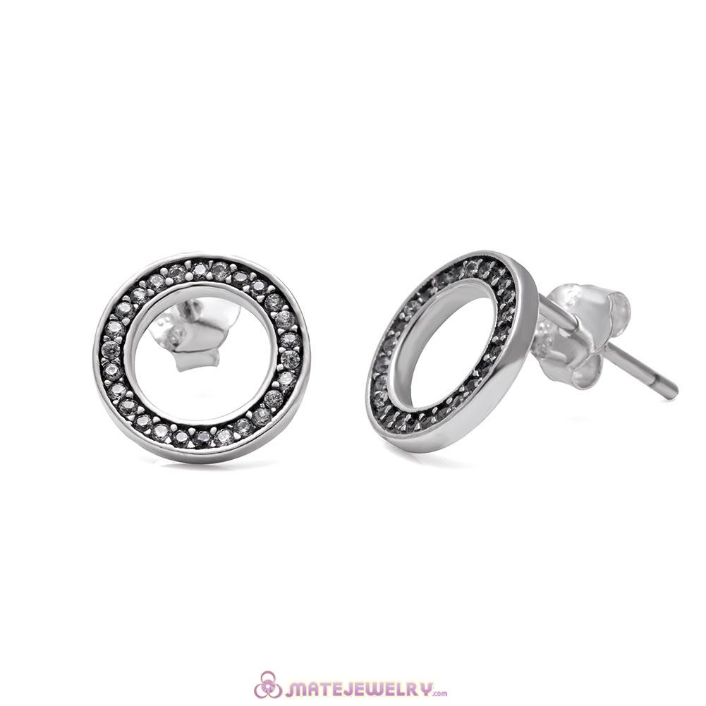 Forever Circular Stud Earrings with Clear CZ Sterling Silver