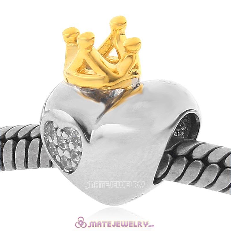 Crowned Heart with Gold Plated Sterling Silver Beads