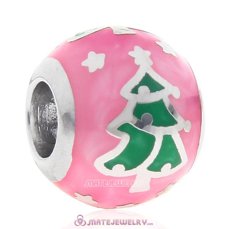 Merry Christmas Tree Enamel Bead 925 Silver