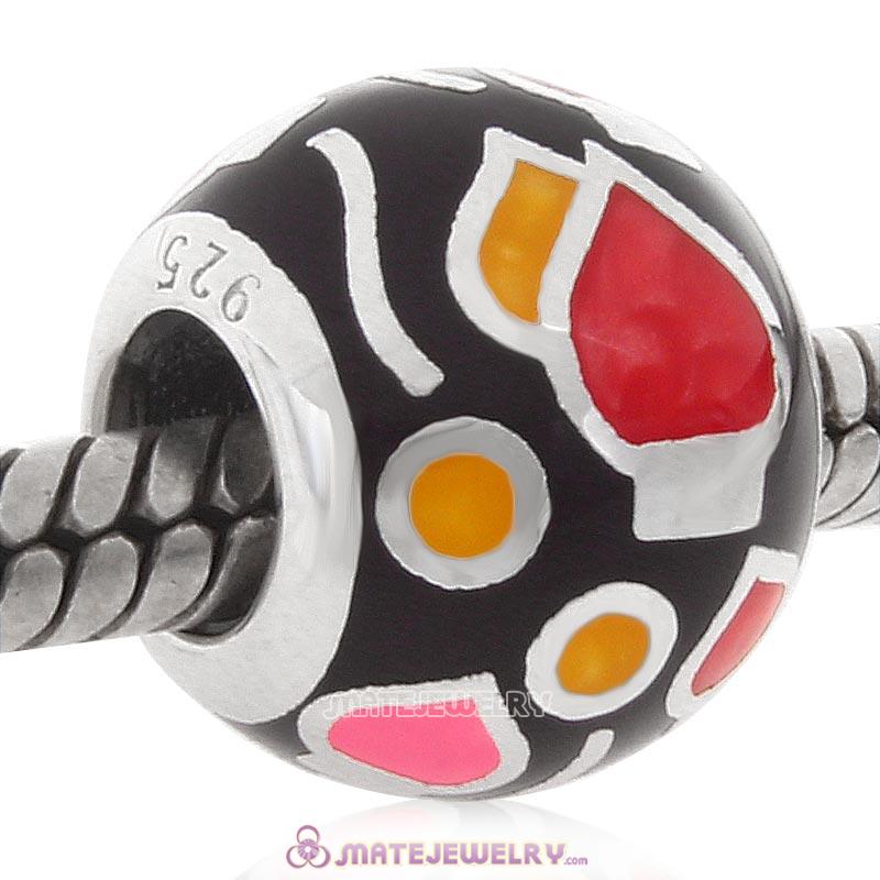 Colorful Charm Sterling Silver Black Enamel Beads 